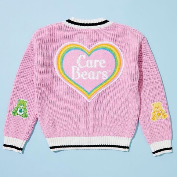 Care bear knit cardigan rainbow heart back size small - Picture 1 of 10